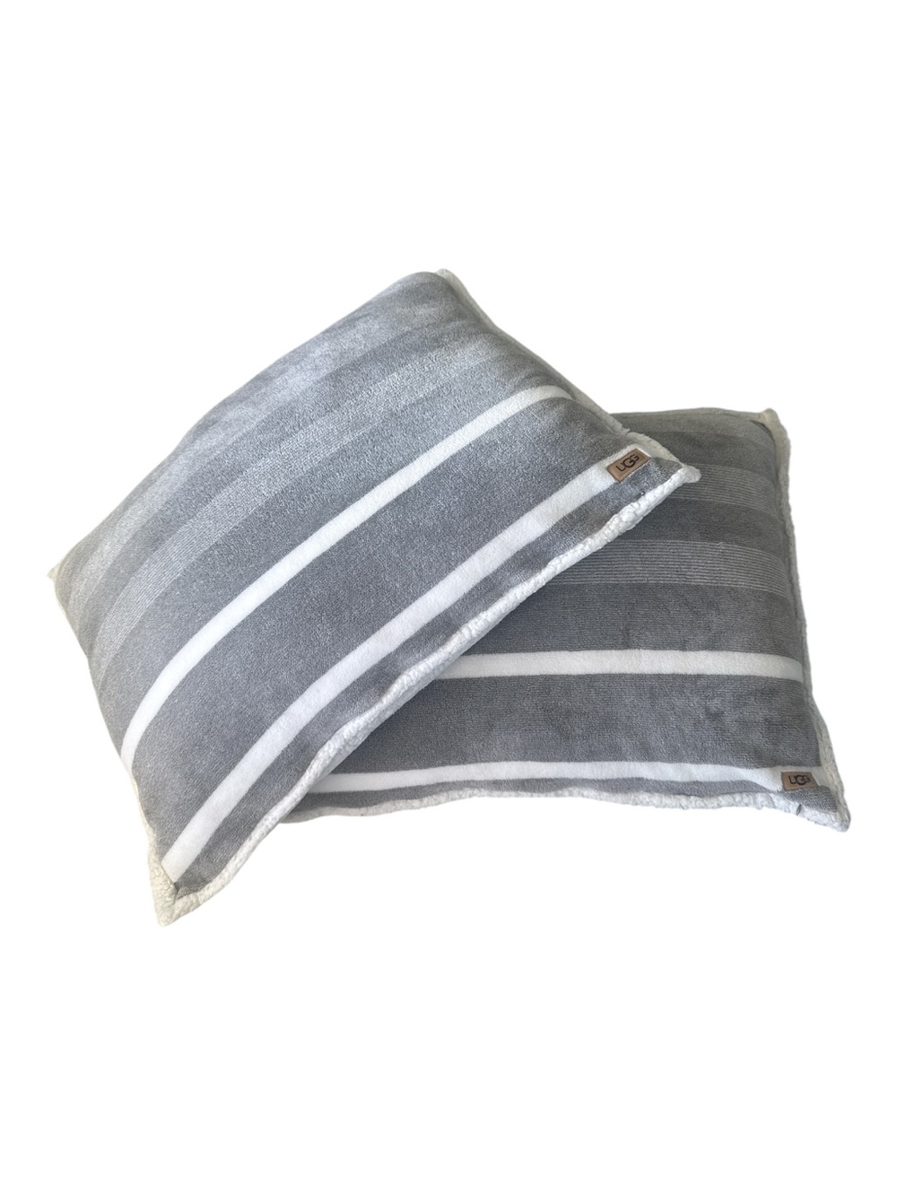 UGG Set 2 Gray Striped Sherpa Throw Pillows 20x20 Cozy Home Decor
